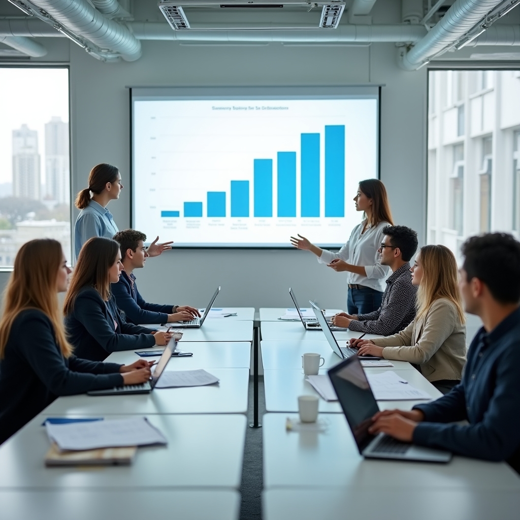 Students attending a financial education workshop in a modern classroom setting